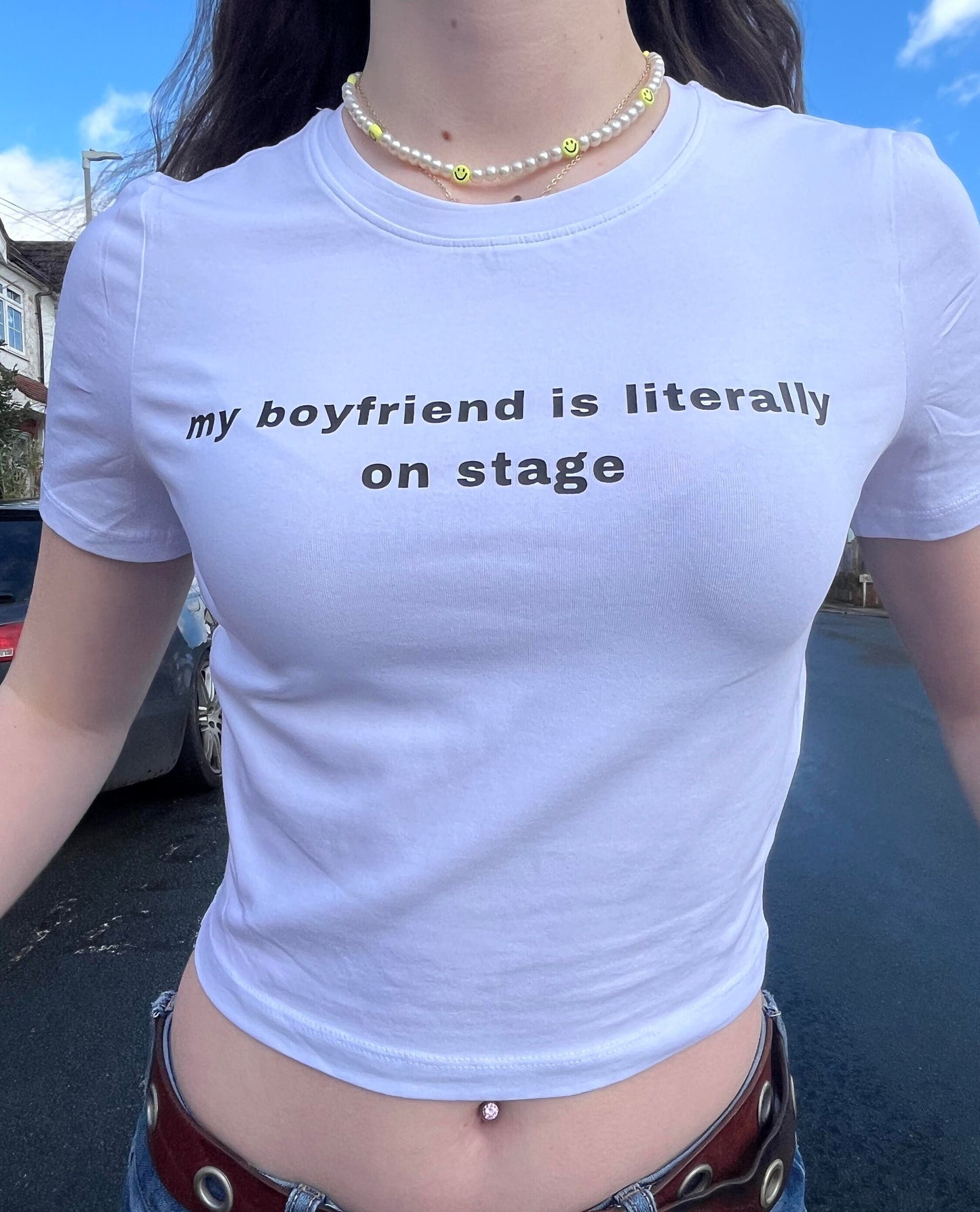 my boyfriend is literally on stage tee